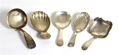 Lot 69 - A group of five various silver caddy spoons