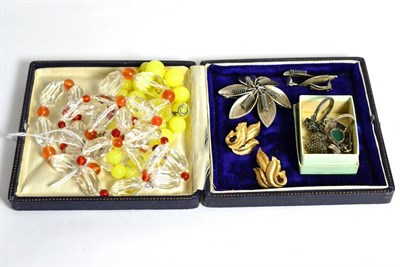 Lot 75 - An A & K Danish sterling brooch and earring set, Trifari earrings etc