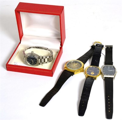 Lot 78 - Four plated and stainless steel wristwatches, signed Zenith, lady's stainless quartz...