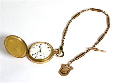 Lot 83 - A gold plated full hunter pocket watch signed Limit and a fancy linked chain, with some links...