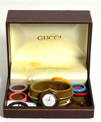 Lot 95 - Gucci ladies wristwatch with interchangeable bezels, original box