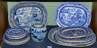 Lot 112 - A quantity of blue and white ceramics including meat plates, dinner plates and a blue and white...