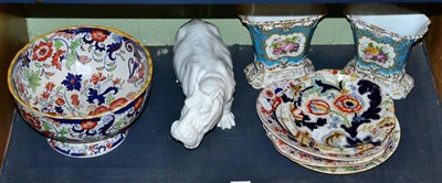 Lot 113 - A group of 19th century ceramics including an Ernst Bohne Sohne model of a hippo, a pair of...