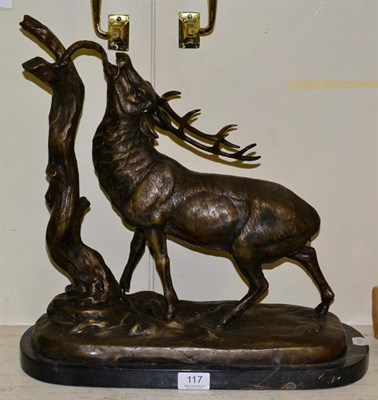 Lot 117 - A bronze model of a stag, naturalistic base, marble stand