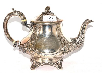 Lot 137 - A Victorian silver presentation teapot