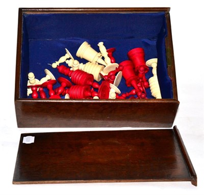 Lot 150 - 19th century bone chess set in oak case