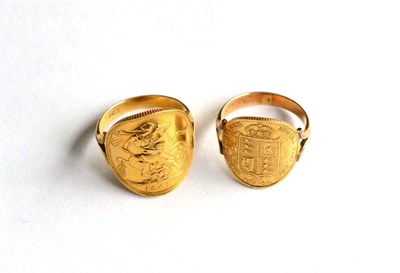 Lot 171 - A soldered sovereign ring and a soldered half sovereign ring (2)