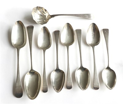 Lot 184 - A group of George III silver Old English pattern spoons, comprising: a matched pair of tablespoons