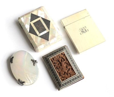 Lot 186 - A Sadeli card case; mother-of-pearl purse; a 19th century ivory card case; and a George III...