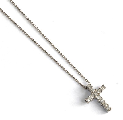 Lot 187 - An 18 carat white gold diamond set cross pendant on chain, total estimated diamond weight 1.20...