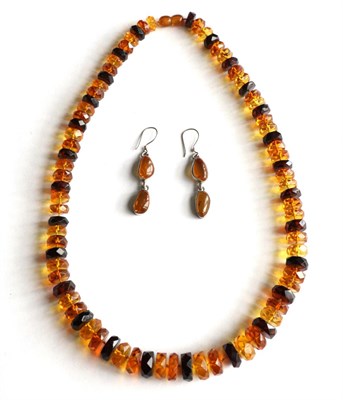 Lot 196 - An amber necklace with similar earrings with 925 mounts