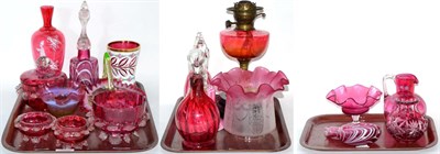 Lot 205 - An extensive collection of 19th century cranberry glass examples (3 trays)