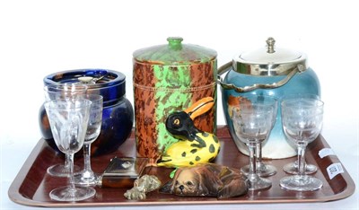 Lot 207 - Tobacco jar, glass ware, sponge decorated jar, Art Deco compact/ cigarette holder, white metal...