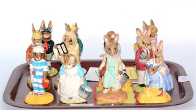 Lot 229 - Eleven Royal Doulton Bunnykins figures and one Beatrix Potter figure