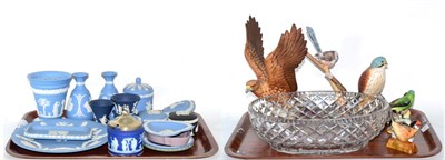 Lot 231 - A small collection of Wedgwood Jasperware, Beswick, Adderley and other bird models, a Webb cut...