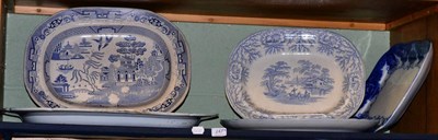 Lot 247 - Shelf of blue meat plates and tureens on two shelves