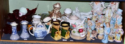 Lot 251 - A group of Victorian and later ceramics and glass including bisque figures, Toby jugs etc