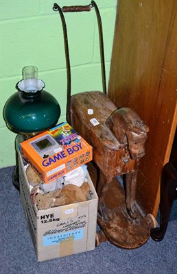 Lot 260 - A Victorian pine push-along horse and a quantity of decorative ceramics, glass and ornamental items