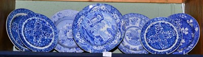 Lot 261 - A Spode pearlweare plate, circa 1820, printed with the Italian pattern, impressed mark, 25cm; a...