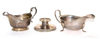 Lot 271 - Two silver sauce boats and a small pedestal dish