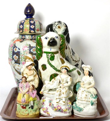 Lot 316 - Two 19th century Staffordshire spaniels and five assorted figures together with a Japanese vase and