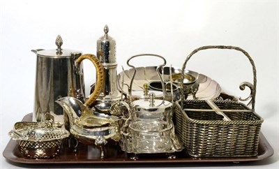 Lot 326 - A silver handled small basket, pair of silver pierced basket salts, silver milk jug and plated...