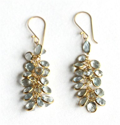 Lot 341 - Pair of aquamarine drop earrings, stamped '585'