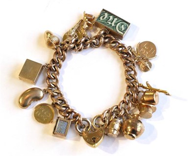 Lot 362 - A charm bracelet with 9 carat gold and other charms