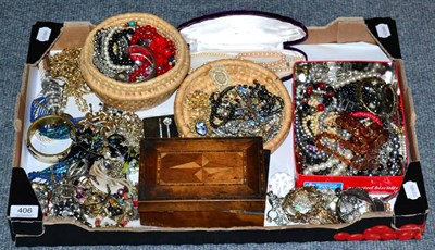 Lot 406 - Tray of costume jewellery including some silver