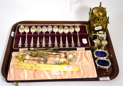 Lot 419 - A part set of silver spoons (11) with harp and shamrock terminals, by H&R, Birmingham, 1954;...