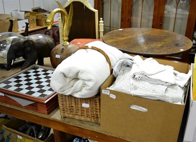 Lot 1016 - Quantity of assorted white linen and a wicker bottle carrier