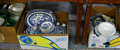 Lot 1041 - Wedgwood pottery willow pattern blue and white transfer printed part dinner service and other...