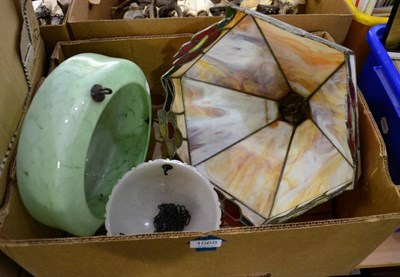 Lot 1068 - A marbled and coloured glass shade, a marbled green glass shade and an opaque shade