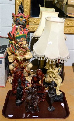 Lot 1103 - A pair of table lamps, Oriental figures, carvings, two night gown cases etc