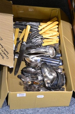 Lot 1107 - A part service of electroplated rat-tail pattern flatware; and further plated cutlery