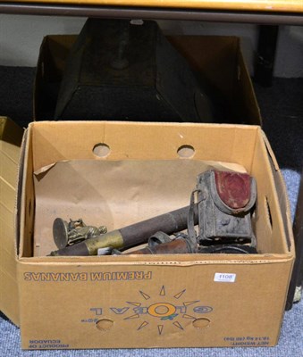 Lot 1108 - A coal scuttle, four telescopes and an alarm timepiece