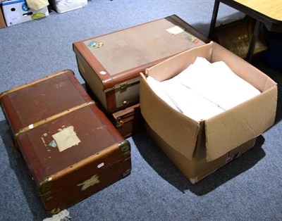 Lot 1117 - Five suitcases, a hat box and two further boxes containing a quantity of linen and other...