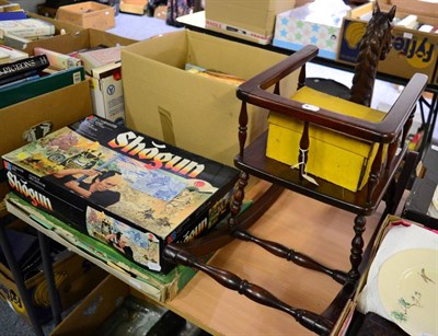 Lot 1123 - A childs mahogany rocking horse seat, boxed Totopoly game, Shogun and mahjong set