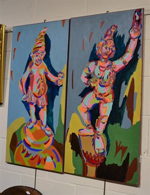 Lot 1130 - Harry Weinberger, Punch, oil on canvas; and another Indian figure (a pair)