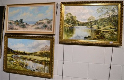 Lot 1131 - Two framed oils on canvas by John Dean, views on the Wharfe and another oil on canvas, dunes...