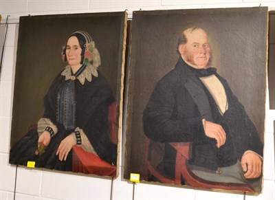 Lot 1132 - English School (19th century) a pair of portraits of Mr and Mrs Heseltine of Lancashire, oils...