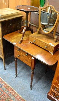 Lot 1166 - A 19th century drop leaf occasional table, a wine table and a toilet mirror of similar date (3)