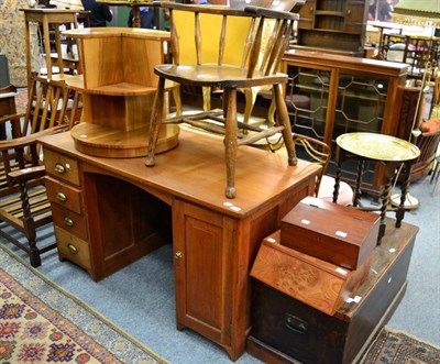 Lot 1171 - Marble topped washstand, two oak adjustable easy chairs, an oak desk, an elm smokers chair, a...