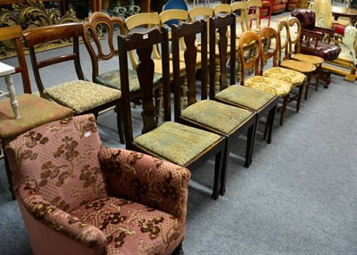 Lot 1195 - A pair of cane seated chairs, a pair of balloon back chairs, three dining chairs and a nursing...