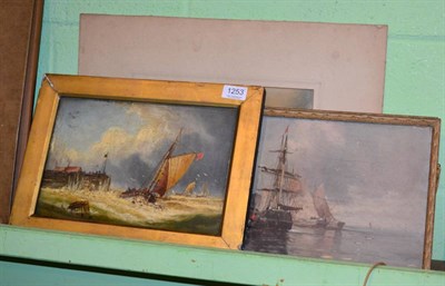 Lot 1253 - Circle of Clarkson Stanfield, sailing vessel off coast, C J de Lacy, shipping scene, oil and a pair