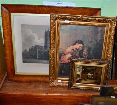 Lot 1262 - A 19th century oil on canvas, cattle in a barn, bearing signature Herring; and engraving of Lincoln