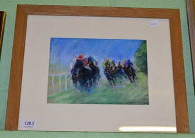 Lot 1283 - Constance Halford-Thompson (20th century) Study of horse racing, pastel, signed with a monogram...