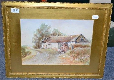 Lot 1292 - William Woodhouse, figures and a pig before a farmhouse, signed, watercolour