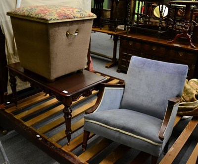 Lot 1343 - An Edwardian mahogany framed chair together with a box stool and a mahogany table (3)