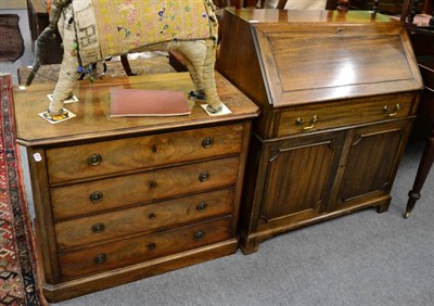 Lot 1354 - A mahogany bureau, together with a four height chest of drawers of small proportions